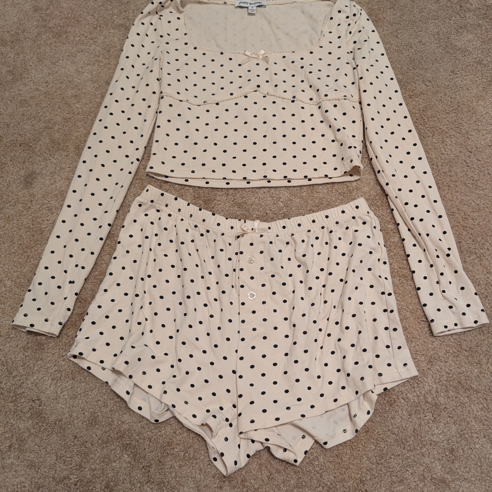 Polka Dot Pajama Set - Cream and Black